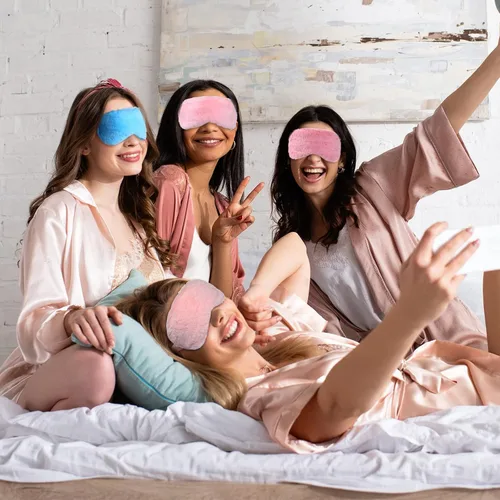 Vista 5 de Geyoga 8 máscaras de ojos de felpa a granel para dormir, máscara de ojos de piel sintética, recuerdos de fiesta de pijamas, máscaras para mujeres