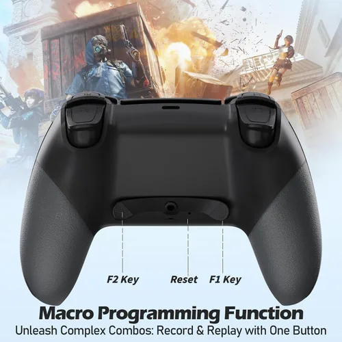 Vista 2 de CHEREEKI Controlador inalámbrico para PS4 con 2 botones macro, audio de 3.5mm y función Turbo, control de movimiento de 6 ejes, vibración dual