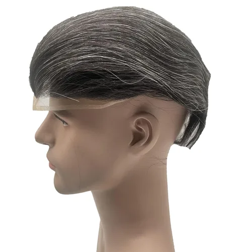 Vista 2 de 1B20 unidades de cabello gris Toupee para hombres piezas para hombre NLW sistema de reemplazo de heredero humano europeo para hombres 10x8 "toupee