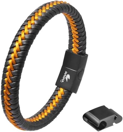 Vista 3 de Magna Steel Pulsera trenzada de cuero genuino para hombre con cierre magnético