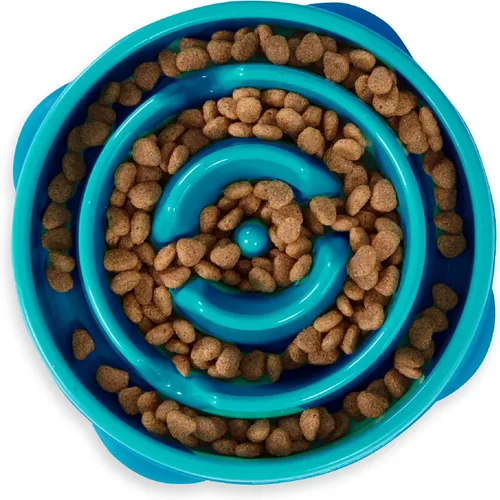 Vista 26 de Outward Hound Fun Feeder Slo Bowl Cuenco para perro de alimentación lenta, mediano/pequeño, color azul