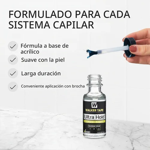 Vista 4 de Walker Tape Ultra Hold - Adhesivo con brocha, 0.5 onzas líquidas, pegamento de peluca resistente al agua para sistemas de encaje y extensiones