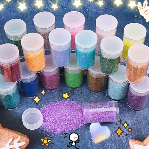 Vista 5 de Juego de 36 colores surtidos con purpurina ultrafina, polvo holográfico con purpurina para vasos, slime, resina epoxi, artes y manualidades