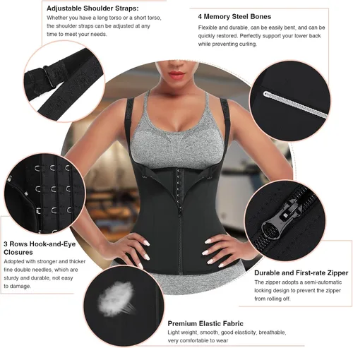 Vista 7 de FeelinGirl Entrenador de cintura para mujer, chaleco de corsé, moldeador de cuerpo, recortador, camiseta sin mangas, faja deportiva con huesos