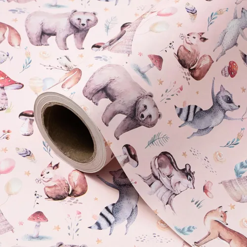 Vista 7 de WRAPAHOLIC Rollo de papel de regalo Kraft Animal - Mini Rollo - 17 pulgadas x 16.5 pies - Diseño de mono, elefante y dinosaurio lindos, perfecto