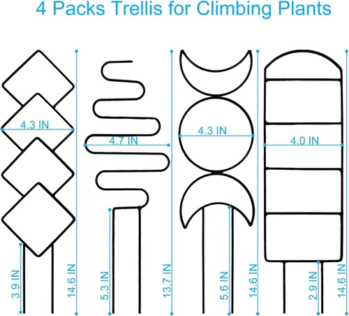 Vista 2 de 4 Paquetes de Enrejados para Plantas Trepadoras de Interior, HENABLE Enrejado de Metal Pequeño para Jardín para Plantas en Macetas al Aire Libre