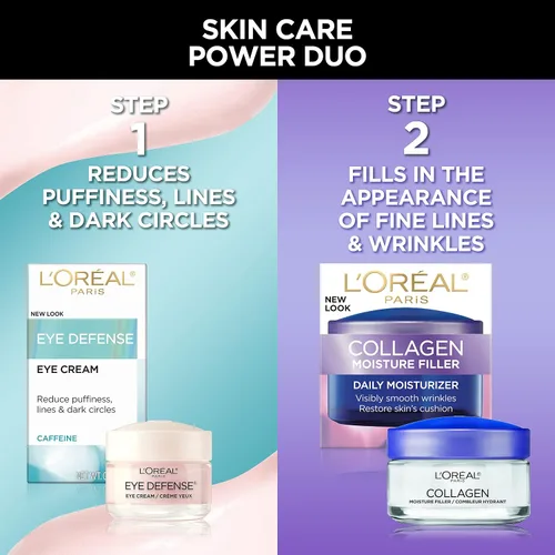 Vista 3 de L'Oreal Paris Crema hidratante facial de colágeno para día y noche, 1.7 onzas + crema de ojos Dermo-Expertise Eye Defense, 0.5 onzas