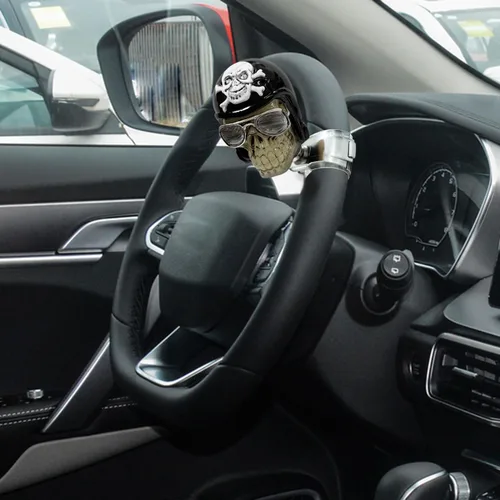 Vista 7 de Pilot Skull Car Suicide Power Handle Volante Pomo giratorio Resin Skull Brodie Knob, Hot Rod Style Steering Turning Aid Fit Most Agricultural