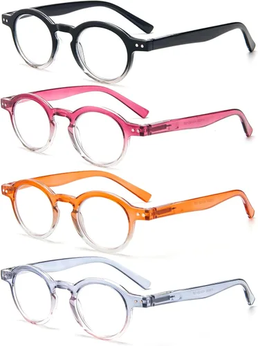 Vista 3 de 4 unidades de gafas de lectura pequeñas y redondas, cómodas, con marcos coloridos y elegantes para mujeres