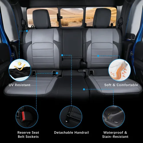 Vista 4 de Fundas de asiento para Jeep Gladiator, piel sintética de alta calidad, impermeable, resistente a los arañazos, ajuste personalizado para Jeep