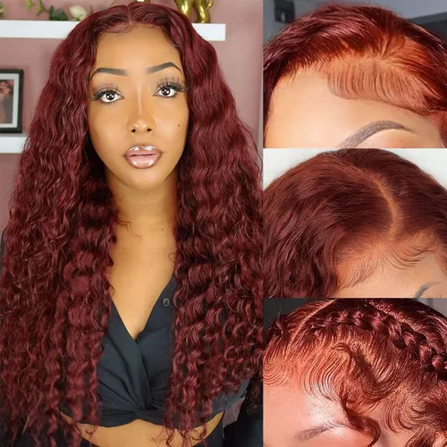 Vista 22 de Pelucas de cabello humano con encaje frontal lacio HD transparentes de 13 x 4, color degradado Ombre, onda profunda de 4/27, pelucas de encaje