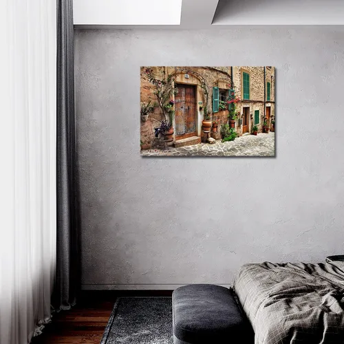 Vista 2 de Arte de pared toscano, calles italianas del antiguo mediterráneo, lienzo para pared, pintura de la imagen, impresión sobre lienzo, arquitectura