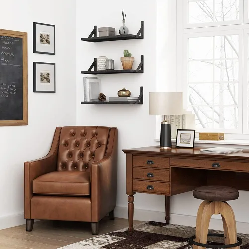 Vista 3 de Forbena Juego de 3 estantes flotantes negros para baño, estantes de madera para libros, estante rústico para almacenamiento, organizador de baño
