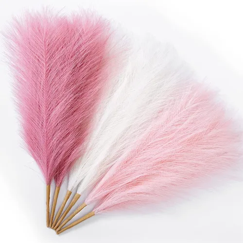 Vista 19 de Serwalin Decoración de zacate de las pampas rosa intenso, rosa rubor y rosa, 17.7 pulgadas 6 piezas de zacate de las pampas sintético, zacate A Abby