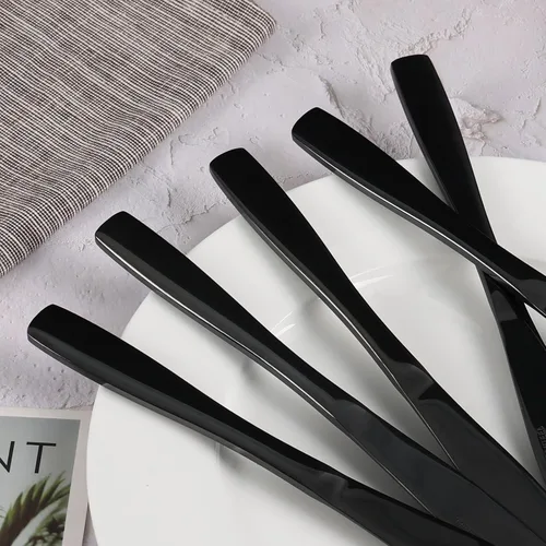 Vista 4 de Vababa 16 cuchillos de cena de acero inoxidable con acabado espejo, cuchillos de cena, color negro Mirror Finished, Premium Stainless Steel