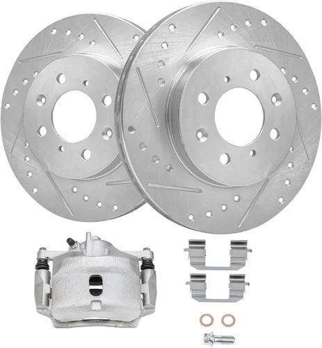 Vista 22 de Detroit Axle - Rotores de freno traseros perforados y ranurados + Reemplazo de calibrador de freno de disco trasero derecho para Acura TL Honda