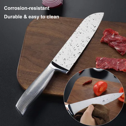 Vista 6 de Juego de 3 cuchillos de chef de acero inoxidable, cuchillos afilados Santoku Kitchen Knives, Japanese Cooking Knife, Ergonomic Non-Slip Handle