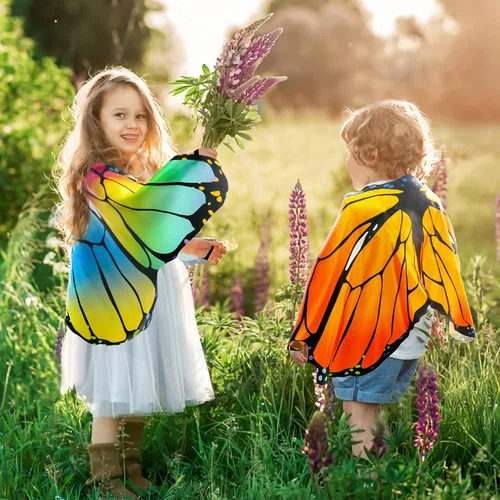 Vista 2 de Creatoy Fairy Butterfly-Wings-Costume for Girls Boys Monarch Butterfly Pretend Play Birthday Gifts Party Favors