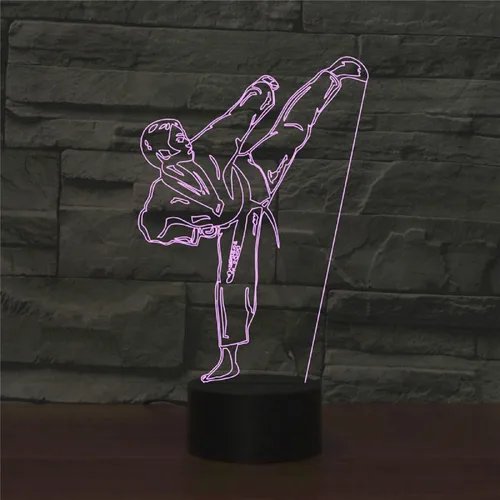 Vista 5 de Luz nocturna 3D para niños, lámpara LED de karate taekwondo con control remoto, 16 colores cambiantes, acrílico, regalo de cumpleaños para niños