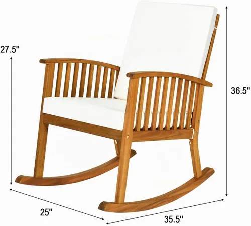 Vista 3 de Tangkula 2 mecedoras de madera de acacia para exteriores, mecedora de madera con cojines lavables desmontables, balancín para porche, jardín, patio