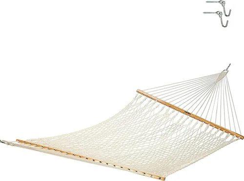 Vista 5 de Original Pawleys Island Hamaca de cuerda de algodón original presidencial de 15OC con cadenas de extensión gratis y ganchos para árboles, hecha a
