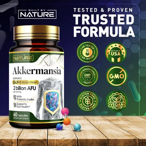 Vista 7 de Built by Nature Akkermansia Muciniphila Probiótico, 60 Cápsulas 2 mil millones de AFU, apoya GLP-1, salud intestinal inmune y digestiva