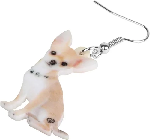 Vista 4 de NEWEI Aretes colgantes de acrílico para perros de Chihuahua para mujeres, niños, cachorros, animales, joyería de regalo