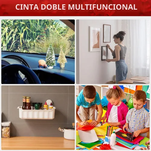 Vista 2 de Cinta de doble cara resistente: 2 rollos de cinta adhesiva, cinta de montaje fuerte de doble cara de 19.68 pies, cinta de espuma de montaje Negro