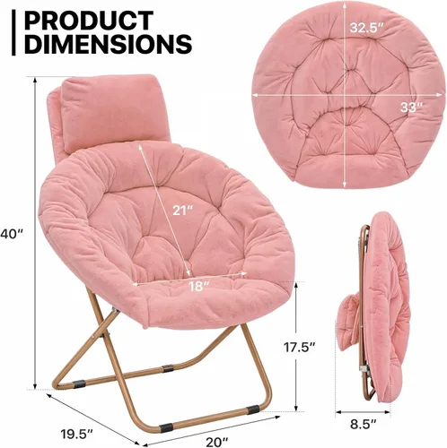 Vista 3 de MoNiBloom Silla redonda plegable de piel sintética con reposacabezas extraíble para adultos, marco de metal, de gran tamaño, cómoda, suave