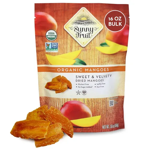 Vista 8 de Sunny Fruit Mangos secos orgánicos suaves – 1 bolsa (5 paquetes de porciones individuales) Sin conservantes, sulfuros o azúcar añadido Paquetes