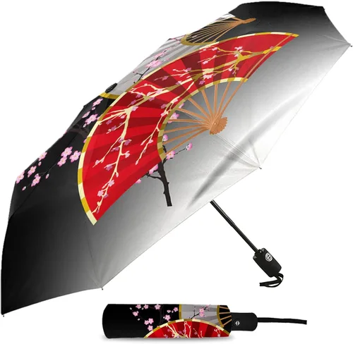 Vista 2 de DHDM Automatic Umbrella for Rain and Sun Male Women Beach Parasol Print Folding Umbrella