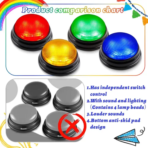 Vista 3 de BEAN LIEVE Paquete de 4 Zumbadores de Juego - Zumbador de Rivalidad Familiar con Luces y Sonidos, Zumbadores de Respuesta para Aula, Fiestas