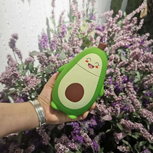 Vista 8 de RiToEasysports Botella de agua de aguacate, vidrio de aguacate de dibujos animados, doble capa, linda taza de agua portátil para niña, regalos