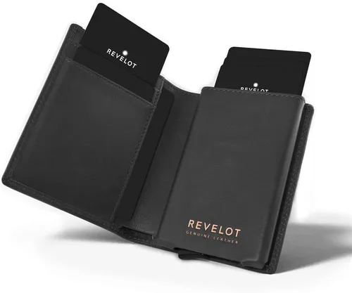 Vista 2 de Revelot Cartera tarjetero, piel auténtica con bloqueo RFIDW1, napa negra, Moderno