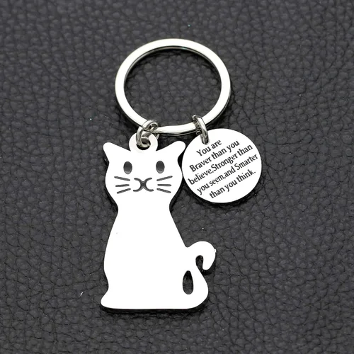 Vista 4 de JJIA Regalos inspiradores, llavero de gato, llavero de automóvil, para mujeres y hombres, plateado, grande, plateado