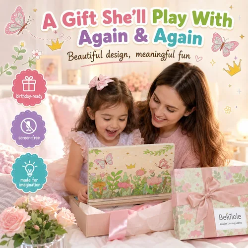 Vista 8 de Montessori Toys - Regalos de cumpleaños para niñas de 4 años, portátil floral de 11.8 pulgadas, artículos esenciales para la escuela en casa, juego
