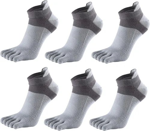 Vista 14 de Fasot Calcetines con dedos para hombre, corte bajo, deportivos, transpirables, de algodón, 5 dedos, punta dividida, paquete de 6 4 Negro