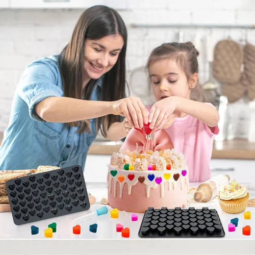 Vista 7 de Paquete de 3 moldes de silicona para cubitos de hielo con forma de corazón, mini molde de cera de San Valentín para hornear chocolate, gomitas