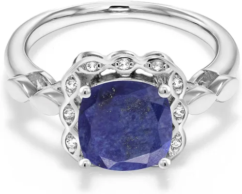 Vista 30 de Gem Stone King Anillo de compromiso de plata de ley 925 de 0.315 in con piedra natal y zafiro blanco creado Anillo de compromiso de boda