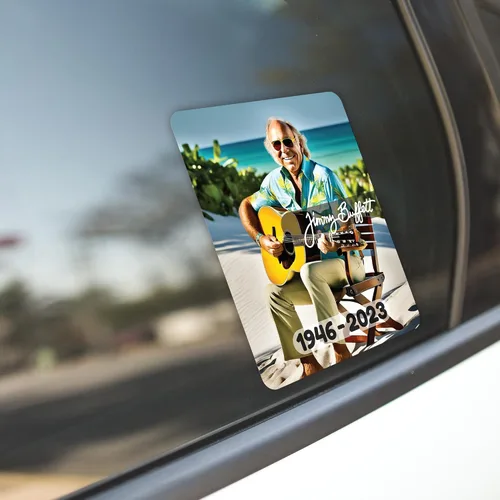 Vista 6 de RIP Jimmy Buffett - Adhesivo adhesivo para automóviles, camiones, ventanas, parachoques, portátiles, tazas, paredes, 5.5 x 4.5 pulgadas