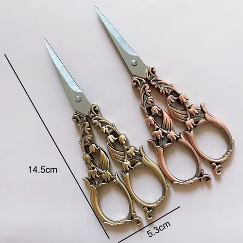 Vista 2 de Tijeras de costura de estilo retro floral de 5.9 in, tijeras de costura para bordado, tijeras de sastre retro, tijeras antiguas para herramientas