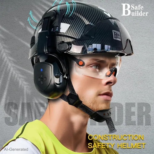 Vista 9 de Casco de seguridad SAFEBUILDER con visera, orejeras Bluetooth SNR 26dB, sombrero duro con viseras, orejeras montadas, sombreros duros ventilados