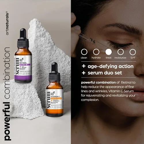 Vista 2 de Serum Artnaturals con retinol y vitamina C, orgánico, (2 unidades de 1.0 onzas), juego de regalo, anti arrugas y removedor de ojeras
