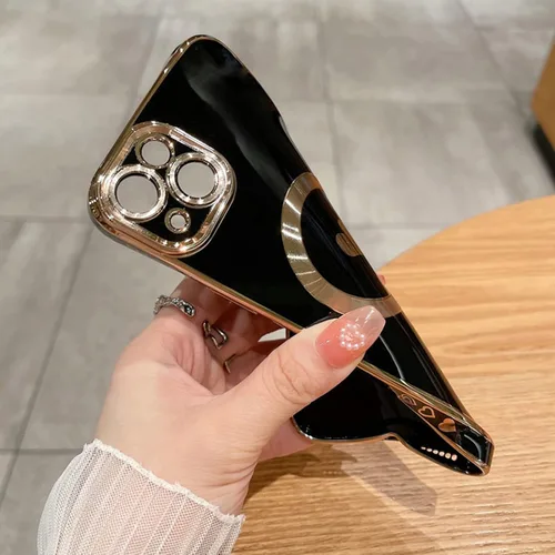 Vista 4 de Funda magnética para iPhone 11 Pro Max, lindo corazón de amor, compatible con MagSafe, borde chapado de lujo, ajuste delgado, a prueba de golpes