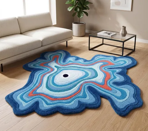 Vista 9 de Alfombra de lana hecha a mano con forma irregular de Restauración y Renovación Alfombra moderna de rayas coloridas de primera calidad perfecta