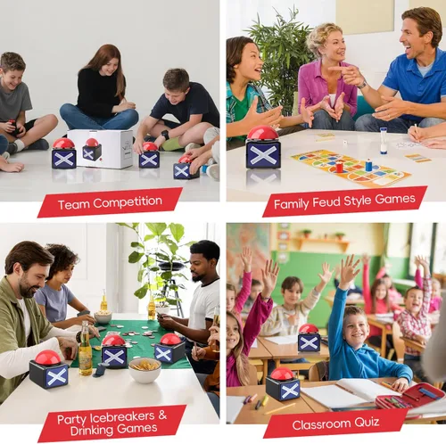 Vista 6 de Paquete de 2 zumbadores de juego con luces y sonido – Botones de zumbador para disputas familiares, trivias, espectáculos de talentos, accesorios