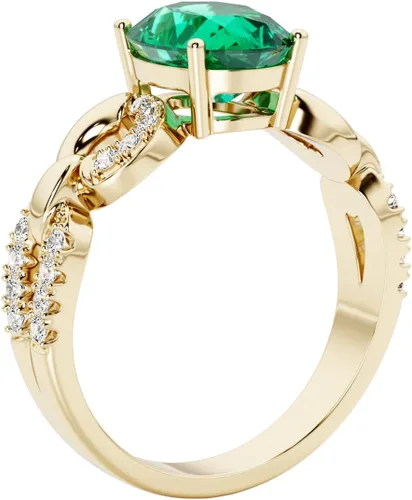 Vista 6 de Peora Anillo enlazado de diamantes cultivados en laboratorio con esmeralda colombiana creada en oro amarillo de 14 quilates, 1.94 quilates en total