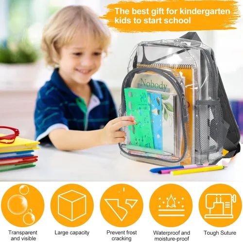 Vista 6 de 2 piezas bonita mochila transparente de plástico transparente para niños de 1 a 5 años Gris rosa