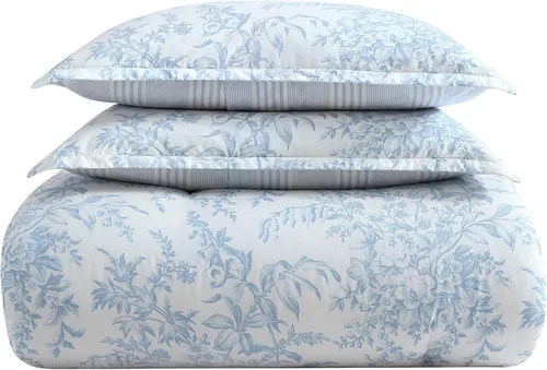 Vista 4 de Laura Ashley - Juego de edredón individual, juego de ropa de cama reversible de algodón con funda a juego, decoración del hogar estilo granja