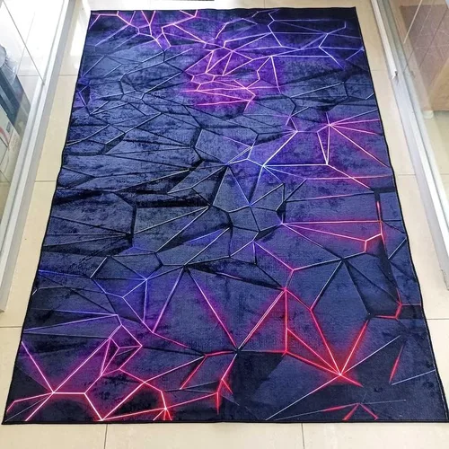 Vista 3 de Alfombra de sala de juegos, alfombra de deportes electrónicos, alfombra de aspecto neón, alfombra colorida, alfombra de juegos, alfombra morada
